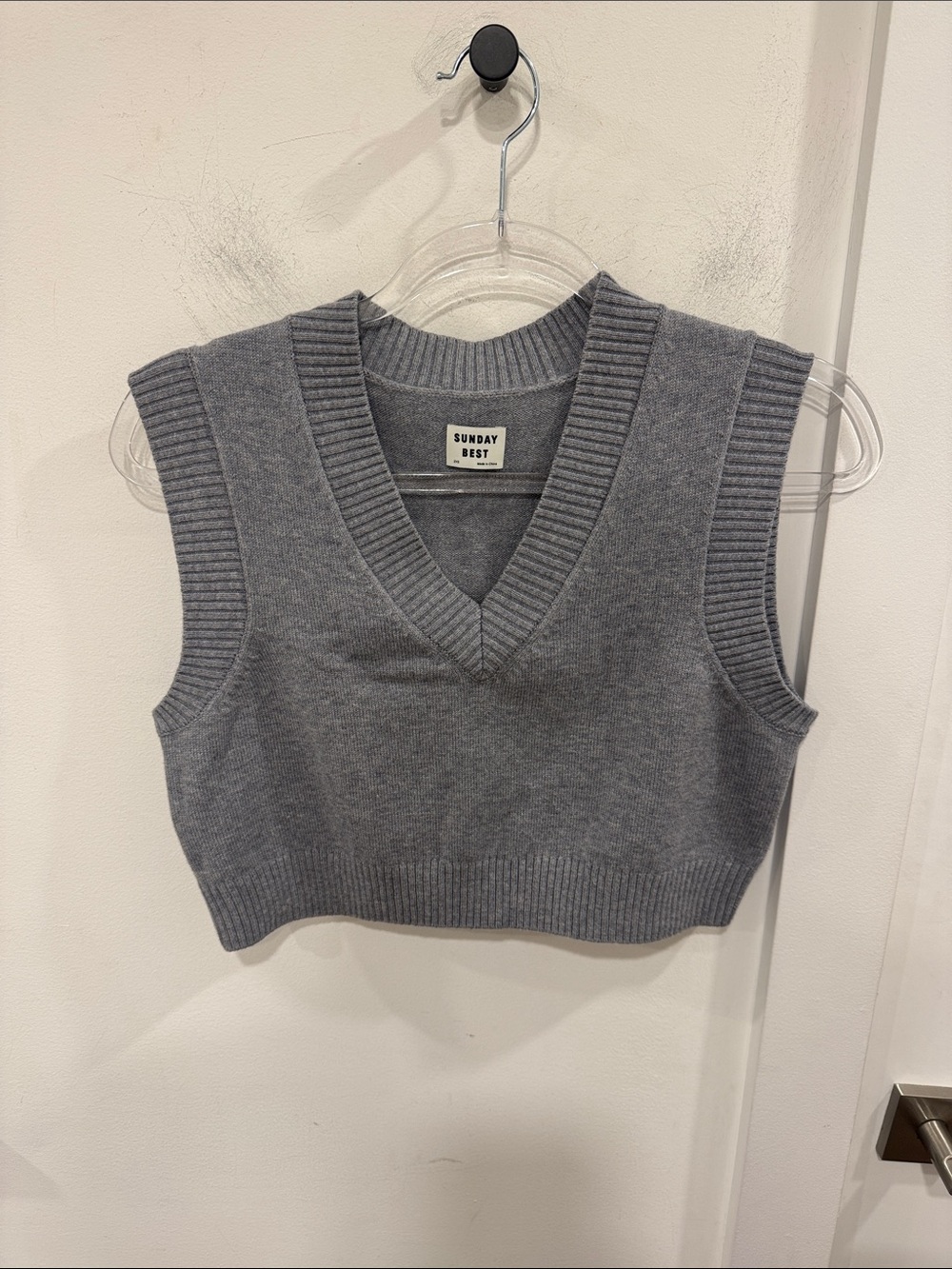 Sunday Best Heather Gray V-Neck Knit Cropped Vest